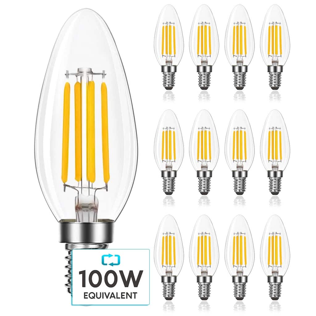 Luxrite Vintage Candle LED Bulb 100W Equivalent, 800 Lumens, 3500K Natural White, 7W, Dimmable, UL Listed, E12 12 Pack