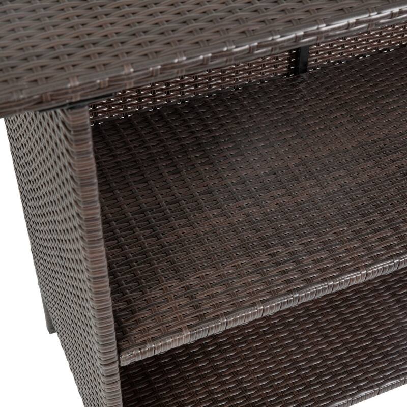 Indoor/Outdoor Wicker Rattan Patio Bar Counter Table with Two Shelves