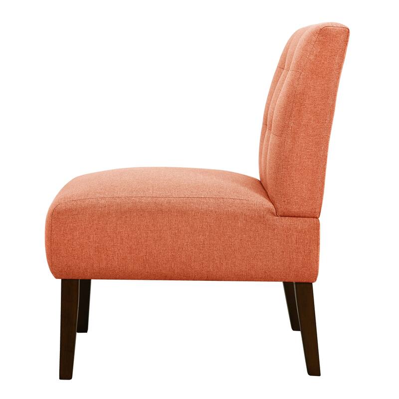Orange Modern Armless Accent Chair - Tufted Upholstery, Wood Legs, Pin Back, Multi-Scene Fabric Side Chair