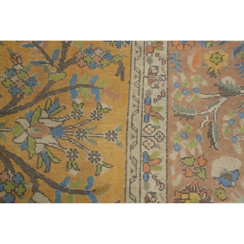 Hand Knotted Oriental 100% Wool Carpet Traditional Floral Yellow & Gold Mashad Area Rug - 12' 11'' X 9' 7''