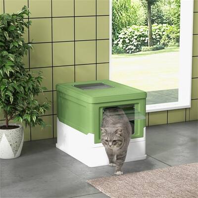 Fully Enclosed Cat Litter Box with Push Doors, Pull-Out Tray, and Litter Scoop for Easy Cleanup - 18.75" L x 14" W x 14.5" H