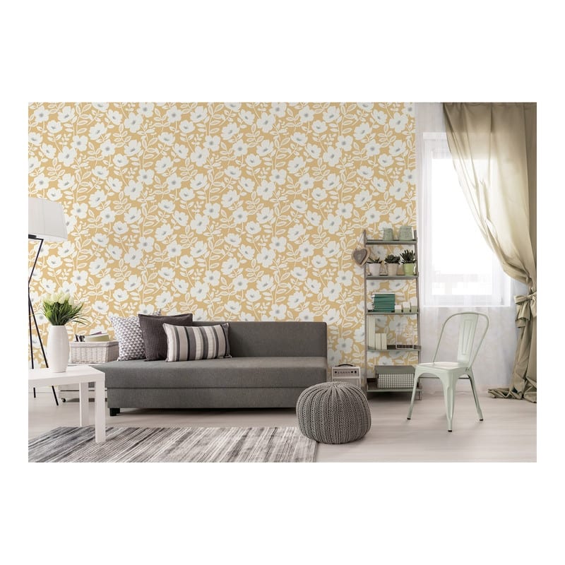Brewster Bergman Mustard Scandi Flower Wallpaper - 20.5 x 396 x 0.025