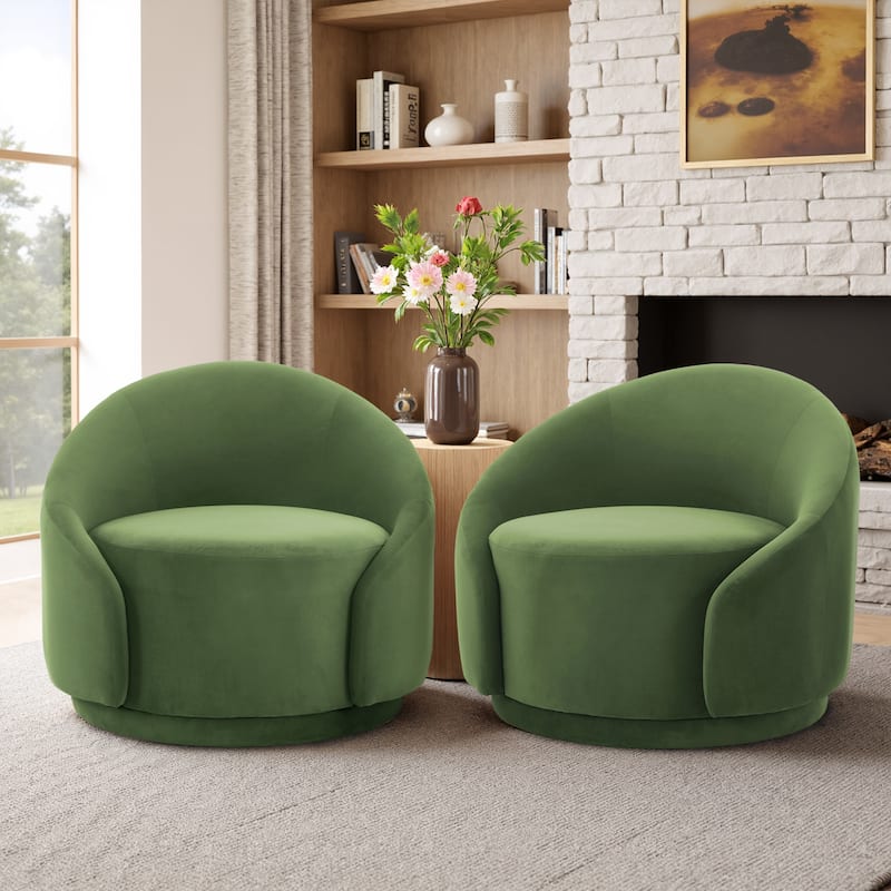 35" Wide Upholstered Swivel Accent Barrel Chairs (Set of 2)
