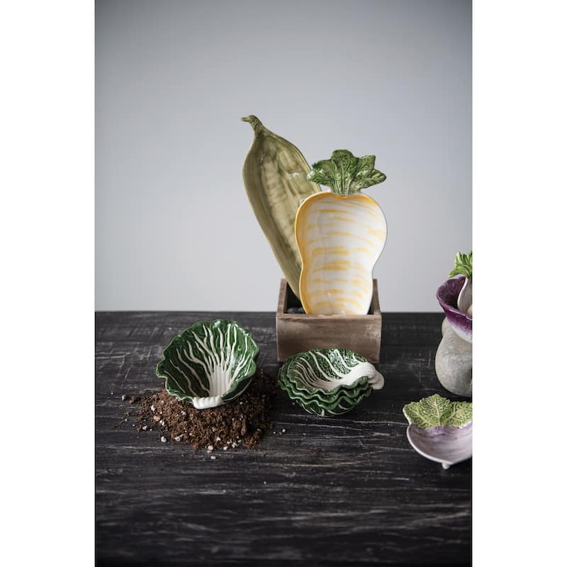 Hand-painted Cabbage Shaped Stoneware Bowls, Set of 4