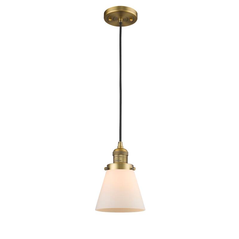 Innovations Lighting Franklin Restoration Cone - 1 Light 6" Cord Hung Mini Pendant - Brushed Brass/Matte White