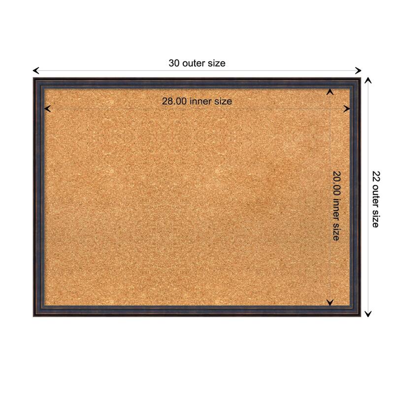 Dark Bronze Scoop Wood Framed Natural Corkboard Bulletin Board - Board Size 28x20