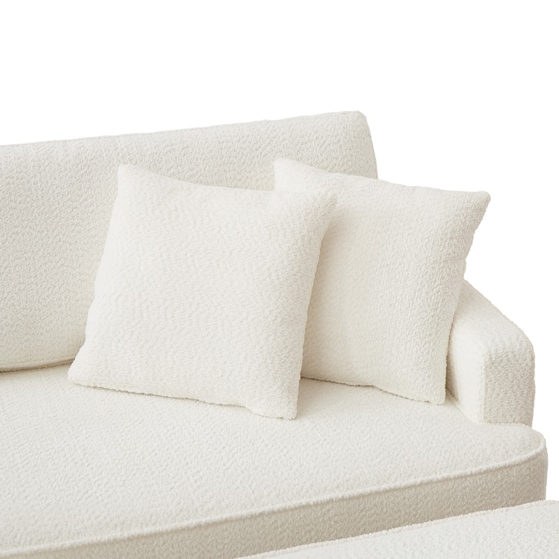 Indoor Chaise Lounge Chair with Ottoman Boucle Upholstered Chaise 2 Throw Pillows Included for Living Room Bedroom