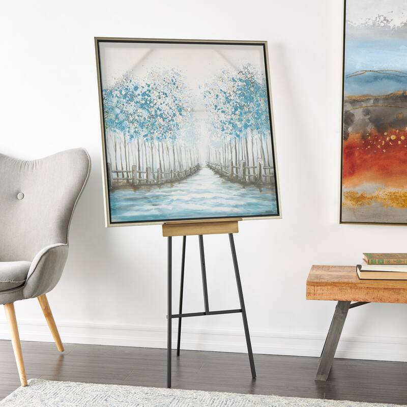 Metal Painter's Inspired 4 Tier Easel with Gold Accents - Black - Roche River Decor