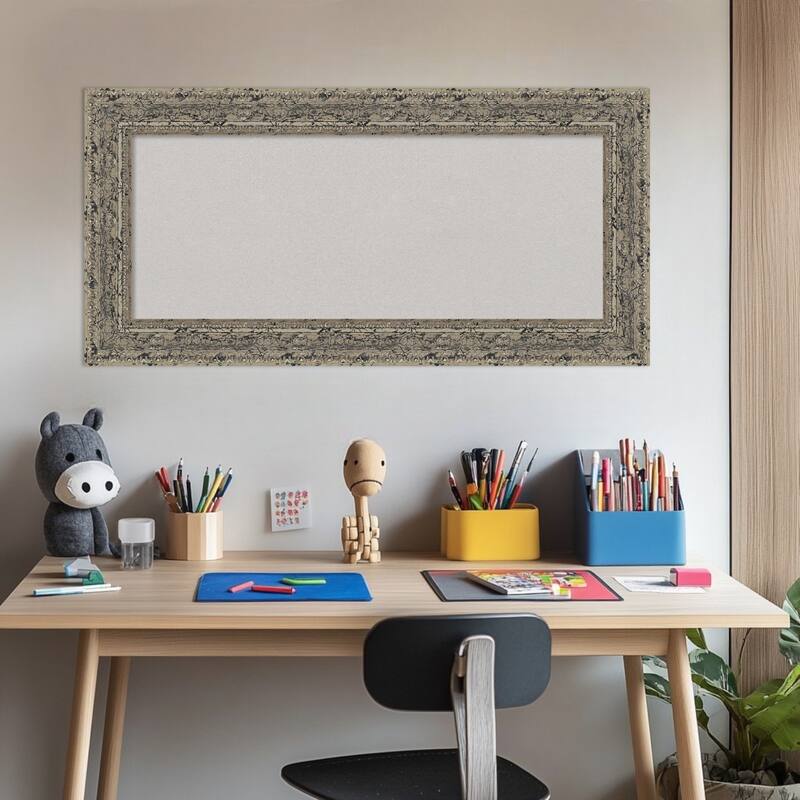 Attic Aged Silver Wood Framed Cork Board - Bulletin Board, Organization Board, Pin Board