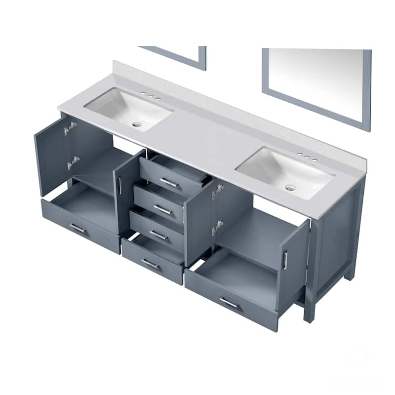 Jacques 80 in. W x 22 in. D Dark Grey Double Bath Vanity, White Quartz Top, and 30 in. Mirrors