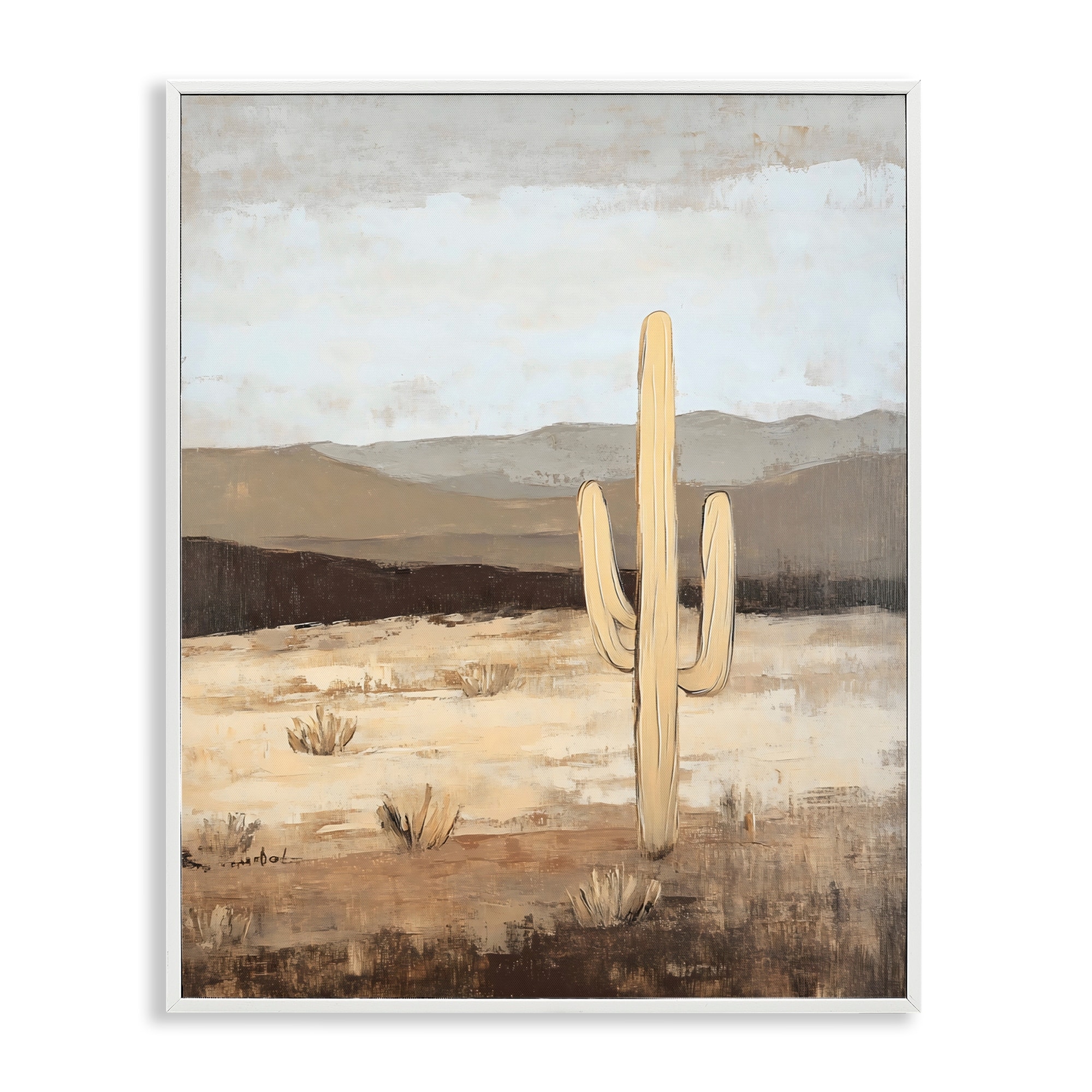 Stupell Neutral Western Scene with Cactus Framed Giclee Art Design By Franklyn Gregory