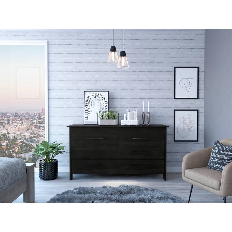 Southington 6-Drawer Rectangle Dresser Light Oak and White - Black