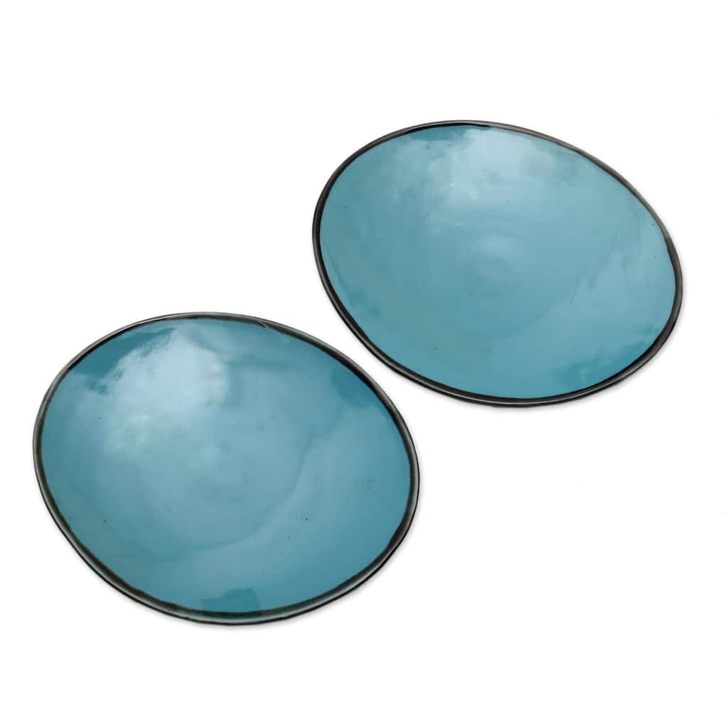 Novica Handmade Sky Blue Ellipses Ceramic Plates (Pair)