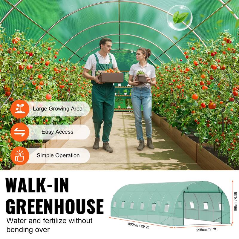 Walk-in Tunnel Greenhouse, Hoop House Greenhouse Tunnel, Plant Hot House with Galvanized Steel Frame, Green PE Cover