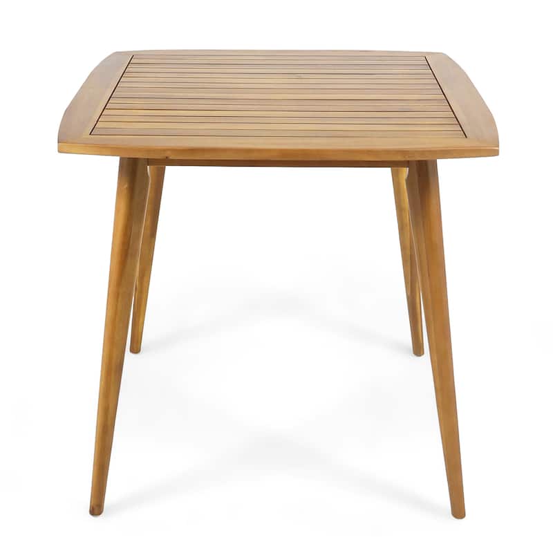 Roomfitters Modern Square Acacia Wood Dining Table with Toothpick Legs, Water Resistant, Teak Finish