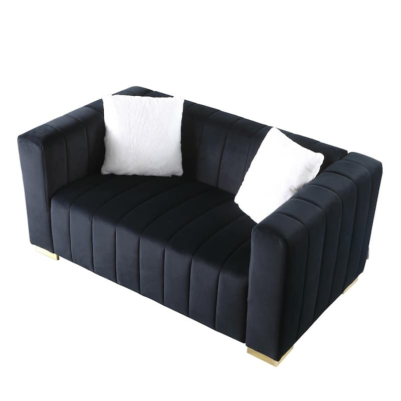 62.6" Modern 2-seater Velvet Channel Loveseat Sofa