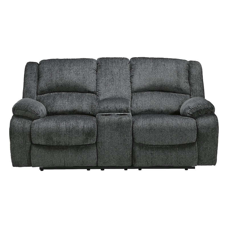 Draycoll Contemporary Double Reclining Loveseat w/Console, Slate - Medium