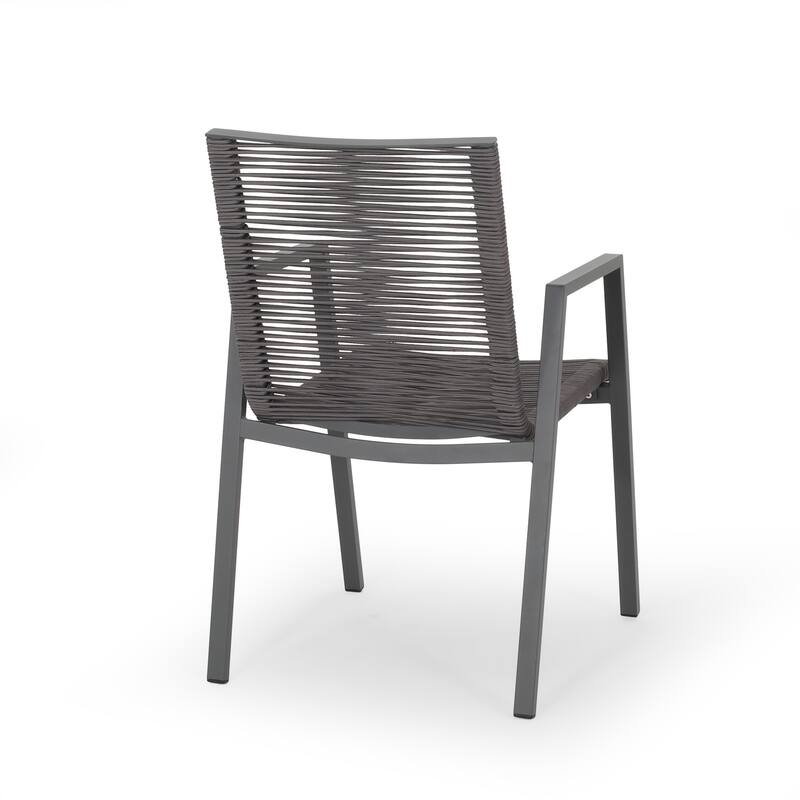 2 Piece Outdoor Modern Aluminum Dining Chair Set with Rope Seat for Patio, Balcony, Backyard