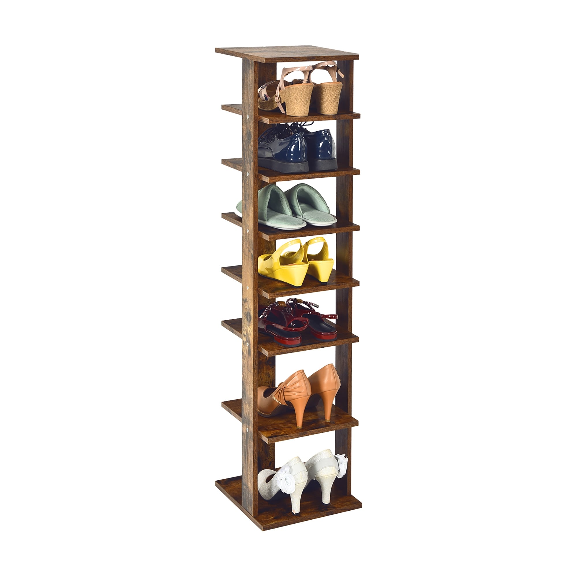 Wood Shoe Rack Narrow Shoe Rack 8 Tier ,Vertical Shoe Shelf for Small  Spaces, Tall Skinny Shoe Organizer for Entryway Closet Corner Bedroom and  Garage