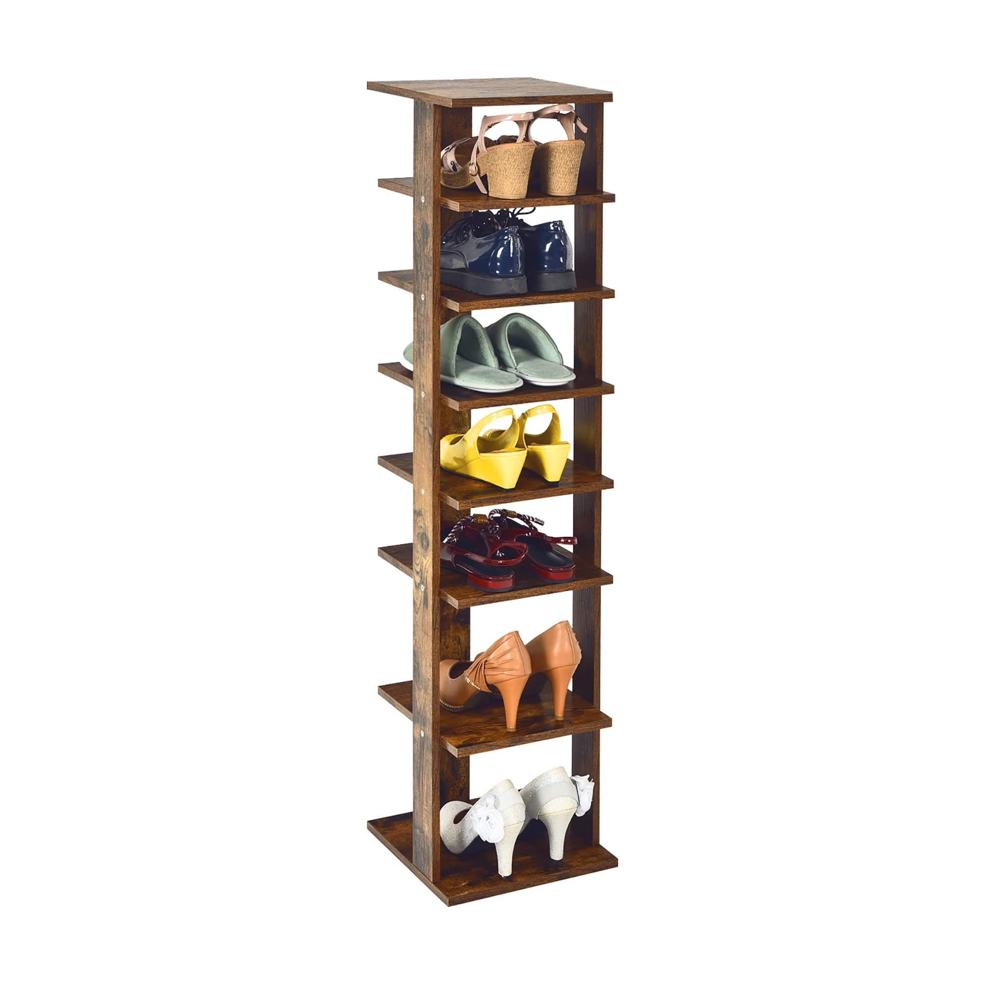 7 Tiers Vertical Shoe Rack Entryway Slim Wooden Shoes Racks Bed Bath