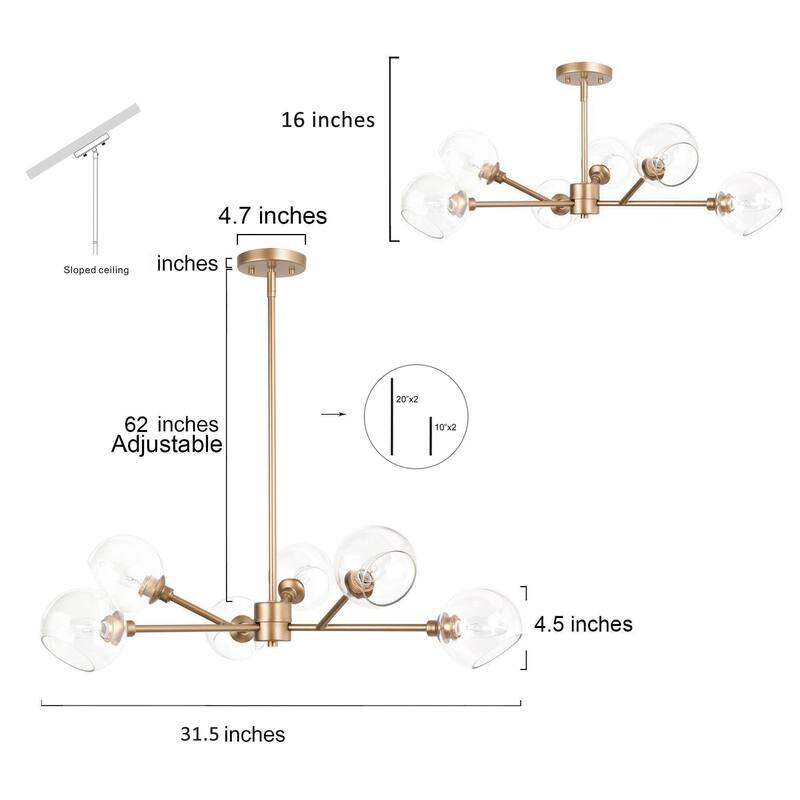 Modern Gold Sputnik Chandelier Transitional Glass Linear Foyer Pendant Lights for Dining Room