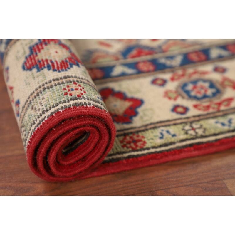 Geometric Beige Kazak Oriental Accent Rug Handmade Beige Wool Carpet - 2'11" x 4'0"