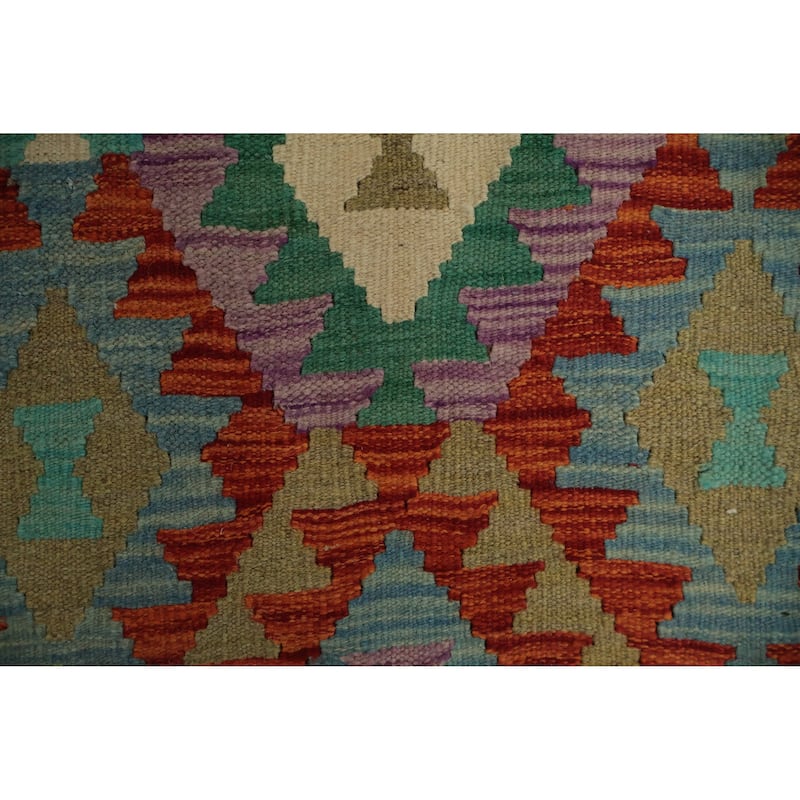 Hand Woven Oriental 100% Wool Carpet Southwestern Geometric Oranges & Rust Kilim Runner Rug - 9' 8'' X 2' 10''