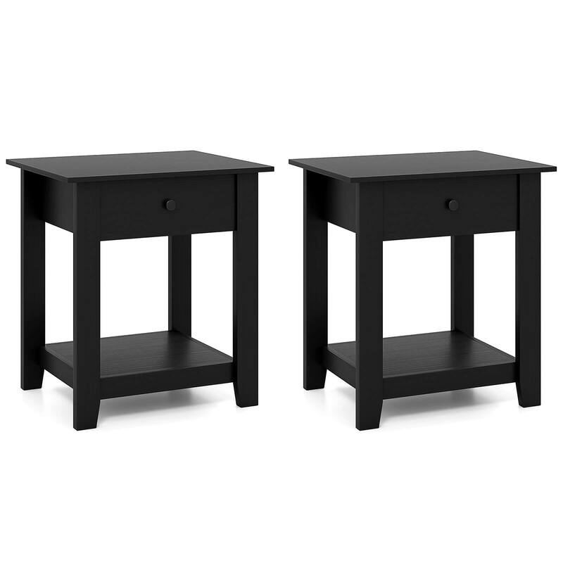 Costway 1/2 PCS Nightstand with Drawer 3-Tier Modern Bedside Table