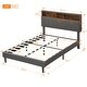 preview thumbnail 11 of 9, Full Size Upholstered Platform Bed with Storage Headboard, USB Ports and Adjustable Height, Linen Fabric Bed