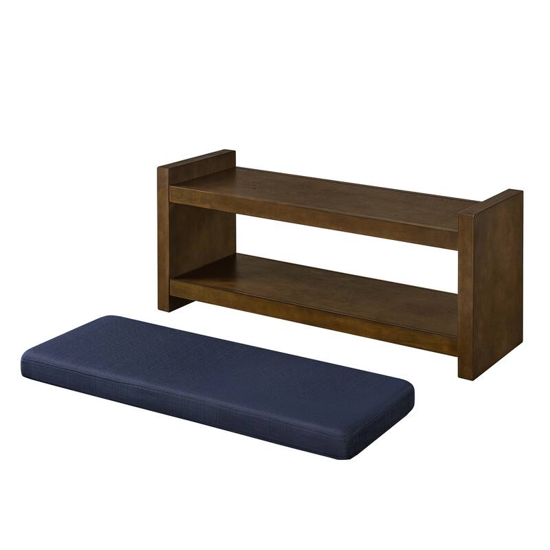 40" Accent Bench with Lower Shelf Shoe Rack, Padded Seating Bench for Living Room, Modern Compact Bed End Bench with Storage