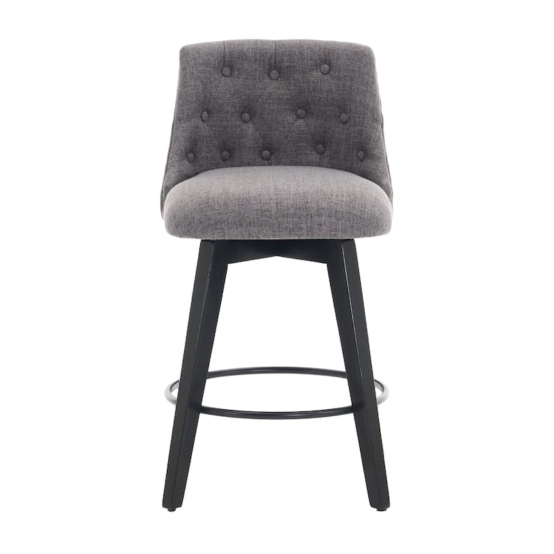 Modern Linen Swivel Bar Stools with Tufted Back,Wood Frame (Set of 2)