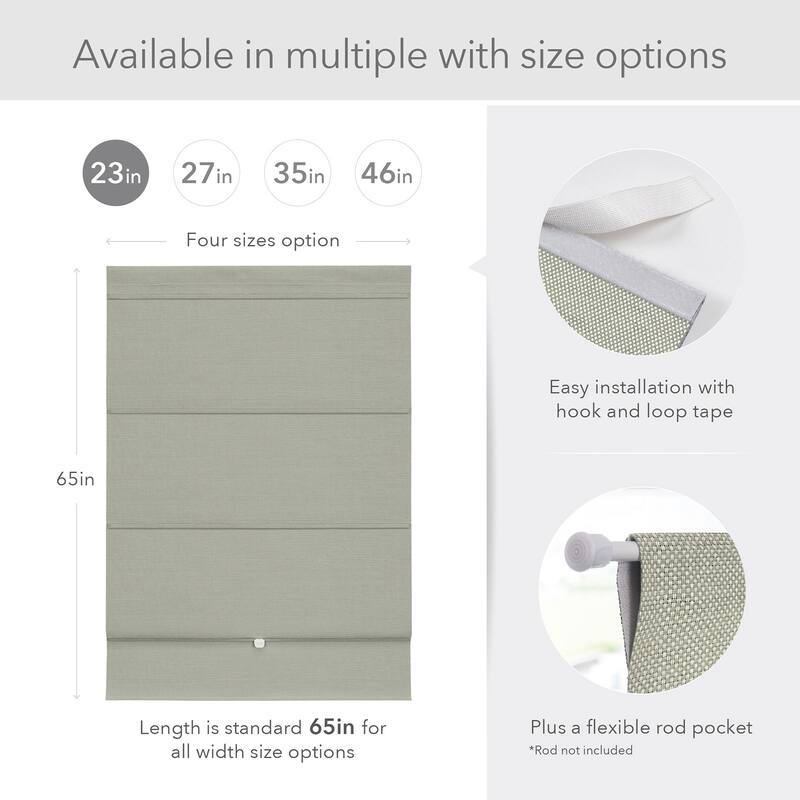 GoDear Design 99.99% Blackout Magnetic Roman Shades, No Drill Cordless Woven Fabric Blinds - 23", 37", 35", 46" W, Gainsboro