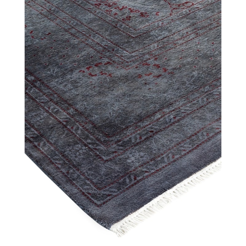 Overton Hand Knotted Wool Vintage Inspired Modern Contemporary Overdyed Gray Area Rug - 9' 1" x 12' 0"