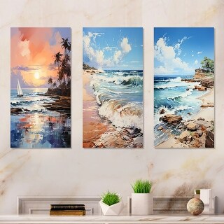 Designart "Beach Coastal Nostalgia" Coastal Beach Canvas Set of 3 ...