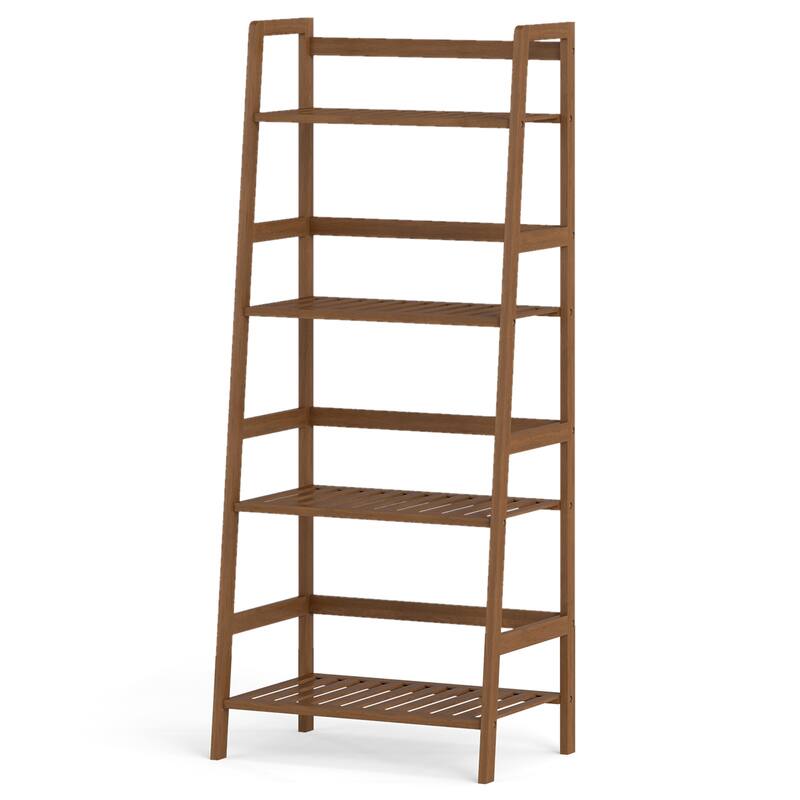 Gymax 4-Tier Bamboo Ladder Shelf Plant Display Stand Rack Bookshelf