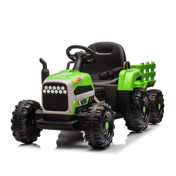 slide 2 of 27, Ride on Tractor with Trailer,24V Battery Powered Electric Tractor Toy, electric car for kids Green