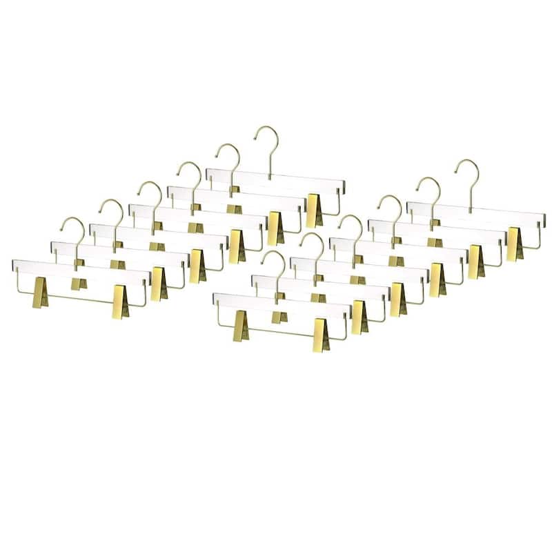 YBM Home Quality Acrylic Clear Skirt Hangers - Set of 12 - Gold