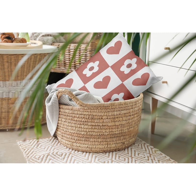 Heart And Flowers Grid Valentines Day Decorative Throw Pillow