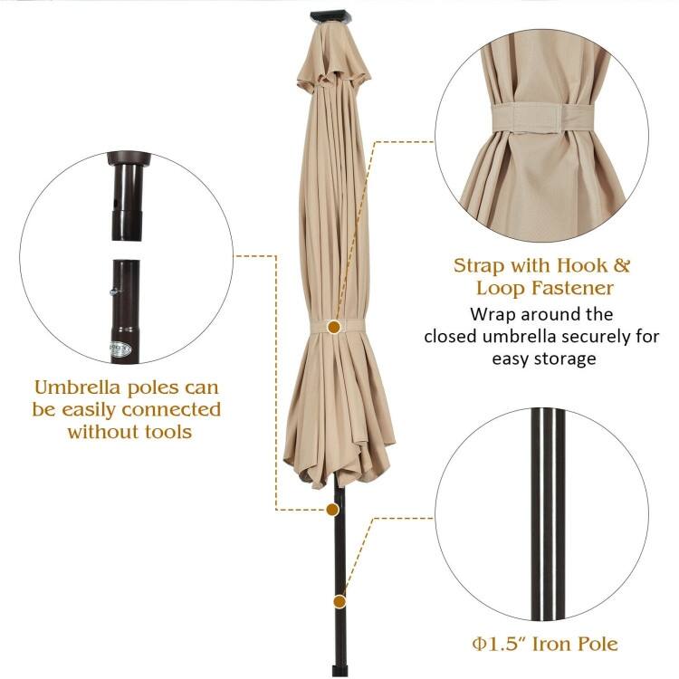 10' Solar LED Lighted Patio Market Umbrella Shade Tilt Adjustment Crank