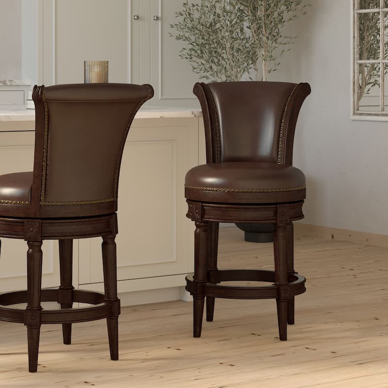 New Ridge Home Chapman 31in. Bar-Height Swivel Barstool with High-Back, Distressed Walnut Finish