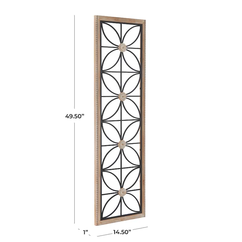 Metal Floral Wall Decor with Brown Frame - Black - Roche River Decor