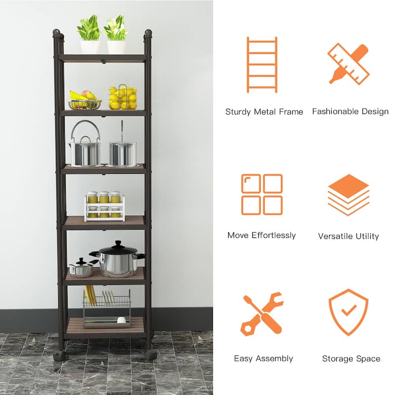 Mieres 63.5 in. H x 16.1 in. W x 12.2 in. D Industrial Style 6-Tier Shelving Unit with Lockable Casters