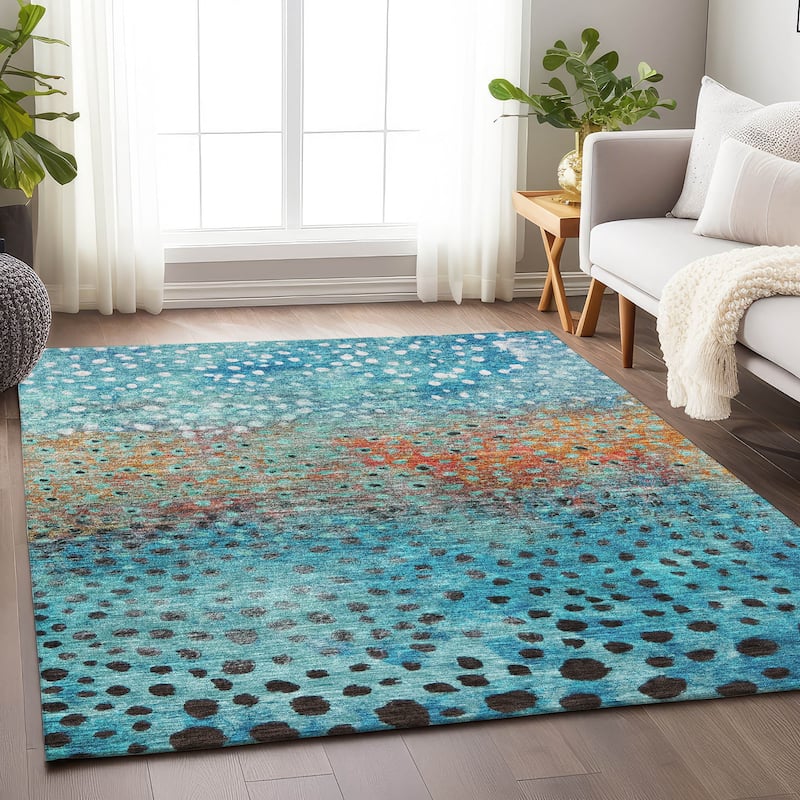 Machine Washable Indoor/ Outdoor Abstract Modern Chantille Rug - Blue - 8' x 10'