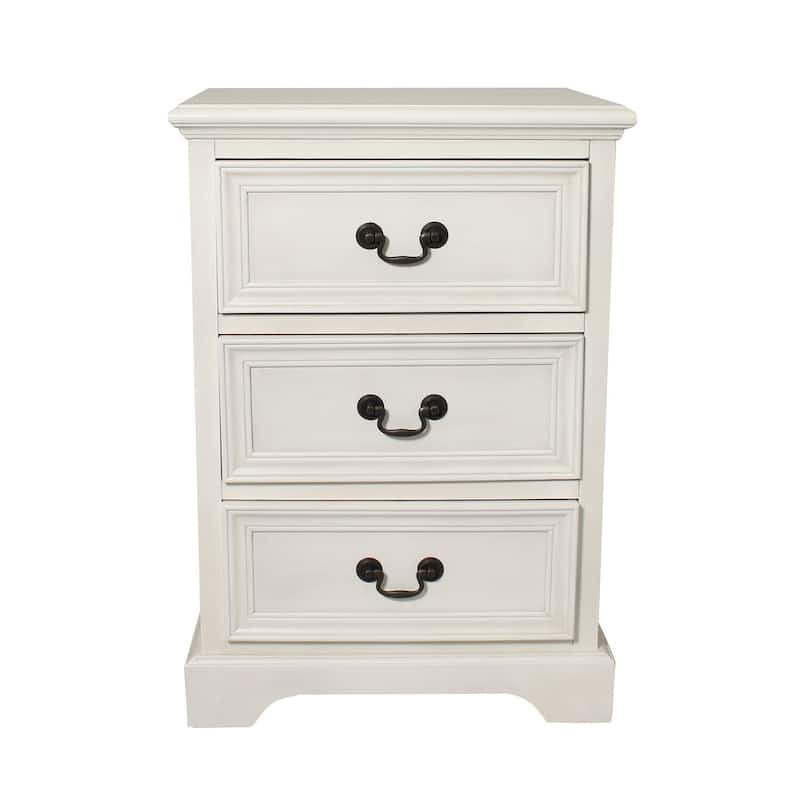 Antique White 3-drawer Solid Wood Nightstand - Antique White