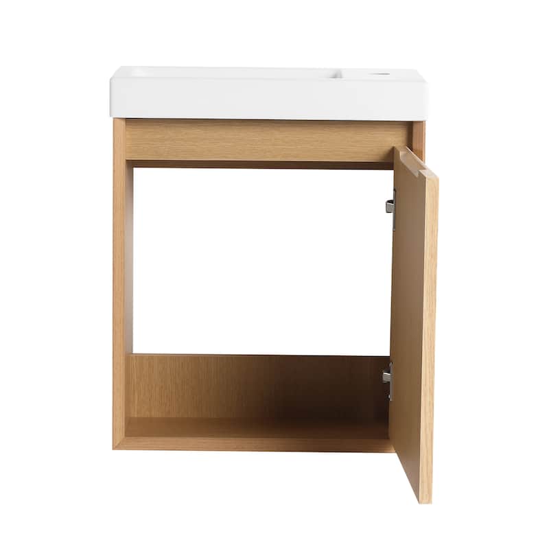Bathroom Vanity With Sink In 18 Inch, Floating Small Bathroom Vanity With Soft Close Door