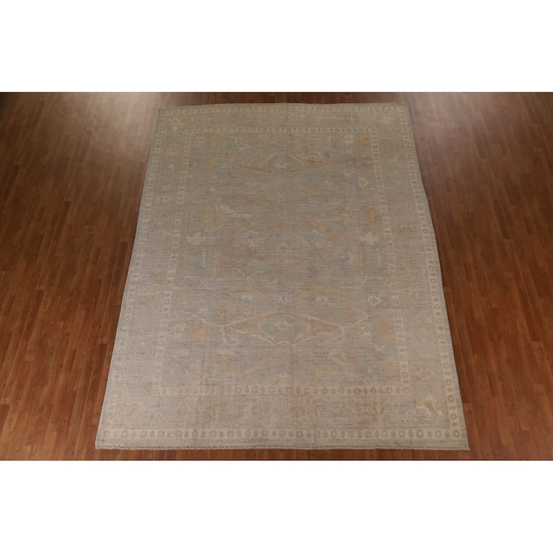 Floral Oushak Turkish Rug Hand-knotted Grey Wool Carpet - 9'1"x 12'0"