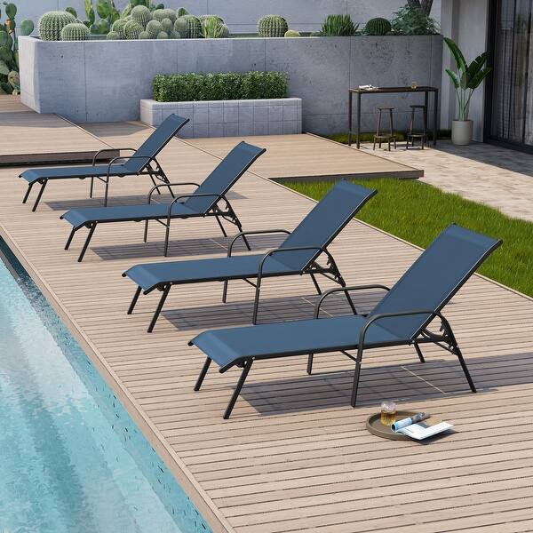 Set of 4 Lounge Chairs Outdoor Chaise Lounge with Arms and Adjustable Back