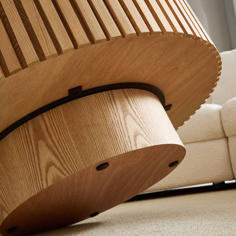 35.43" Round Sintered Stone Tabletop, Modern Drum Coffee Table, Luxury Circle Coffee Table for Apartment