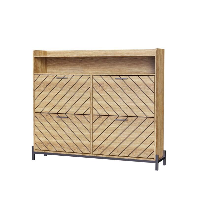 Freestanding Shoe Cabinet with 4 Flip Drawers, Hidden Narrow Shoe Rack with Open Storage, Shoe Storage Cabinet for Entryway