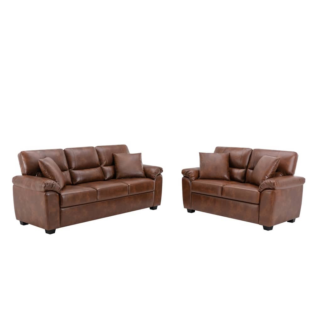 Morden Fort Upholstered Living Room Set, 2 Pieces, Faux Leather Loveseat and Sofa